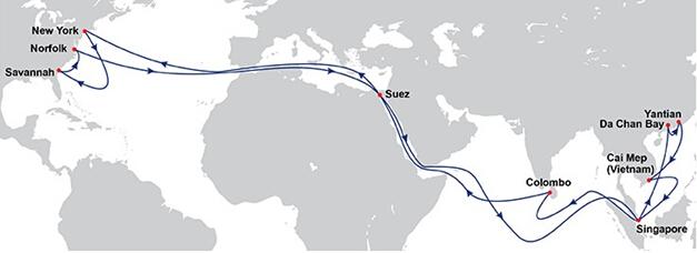 國(guó)內(nèi)到美東的航線圖經(jīng)過(guò)蘇伊士運(yùn)河
